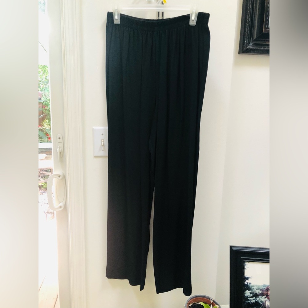 Black Rayon Blend Slacks with Flowing Flared Legs